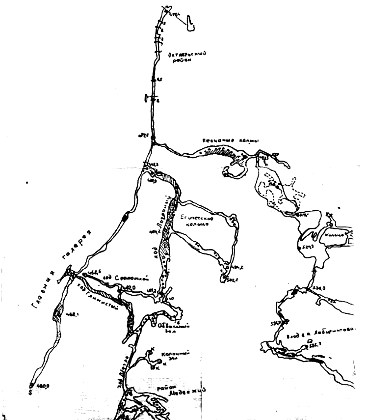 Воронцовские пещеры. Схема МГЦТК. Центральная часть системы.