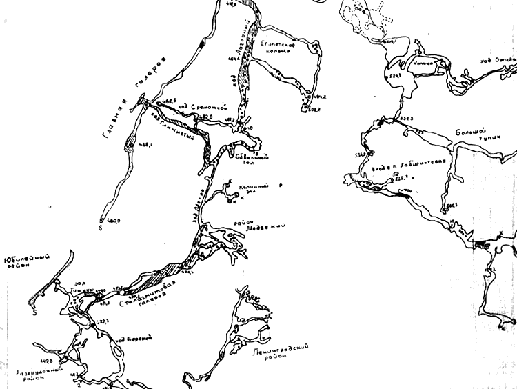 Воронцовские пещеры. Схема МГЦТК. Центральная часть + вход в Лабиринтовую